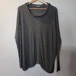 Eileen Fisher Black/Grey Striped Boat Neck Slouchy Sweater Womens Size M